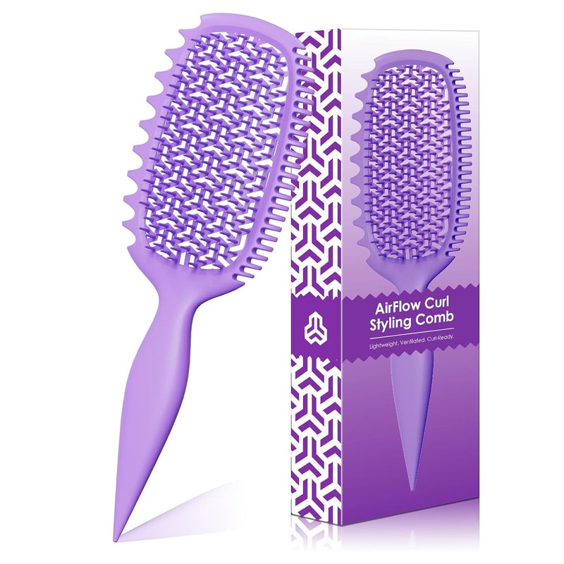 Weldilgit Curl Defining Brush for Thick Coily Hair, Firm-Bristle TPEE Detangling Brush for Coarse 4A–4C Curls, Dual-Sided Wide & Narrow Tooth Brush for Wet & Dry Curl Shaping– Women & Men (2054-Pale Lilac) - Image 1